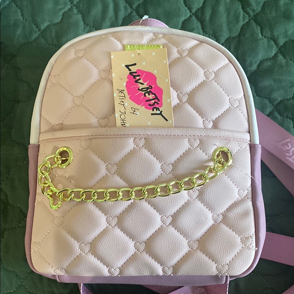 Quilted Pink Backpack with Gold Chain